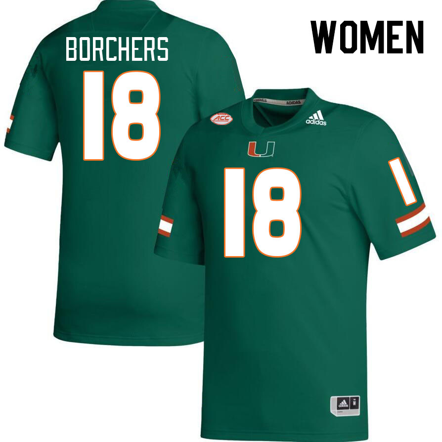 Women #18 Joe Borchers Miami Hurricanes College Football Jerseys Stitched-Green